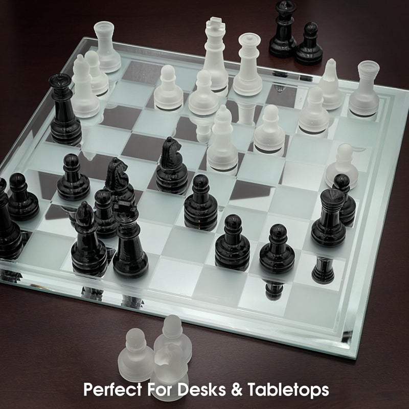 CHH Avant-Garde Black Frosted Glass Chess Set with Mirror Board - Image 3